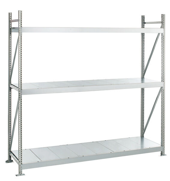 Grundregal, Weitspannregal WS 3000 ML50 mit Stahlpaneelen, 2000 x 2000 x 500 mm, verzinkt, 3 Ebenen, Fachlast 500 kg, Feldlast 1.500 kg