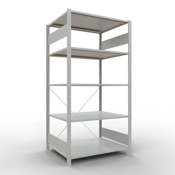 Grundregal, Fachbodenregal Stecksystem MULTIplus150, 2000 x 1000 x 800 mm (HxBxT), 5 Fachböden, Kreuzstrebe, RAL 7035 lichtgrau