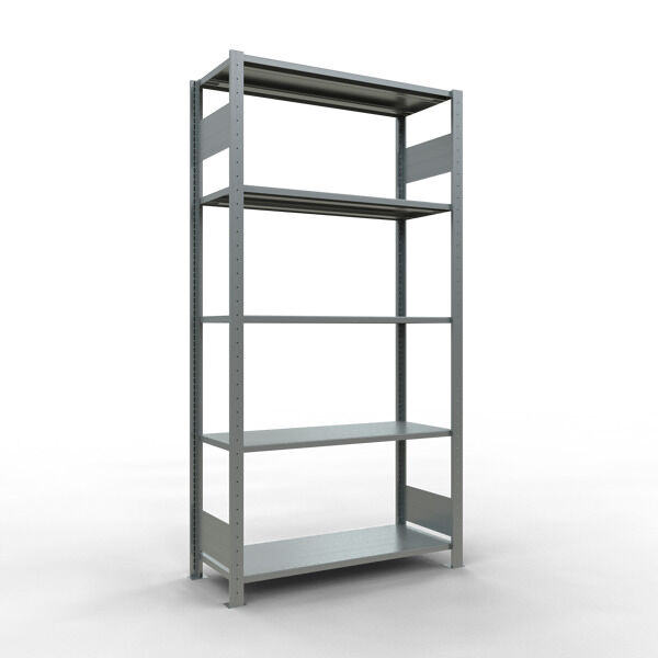 Grundregal, Fachbodenregal Stecksystem MULTIplus85, 2000 x 1000 x 400 mm (HxBxT), 5 Fachböden, Längenriegel, verzinkt