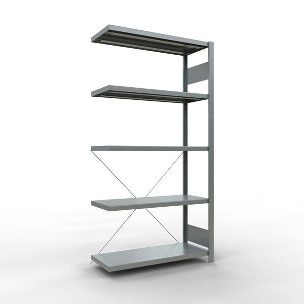 Anbauregal, Fachbodenregal Stecksystem MULTIplus330, 2000 x 1000 x 400 mm (HxBxT), 5 Fachböden, Kreuzstrebe, verzinkt