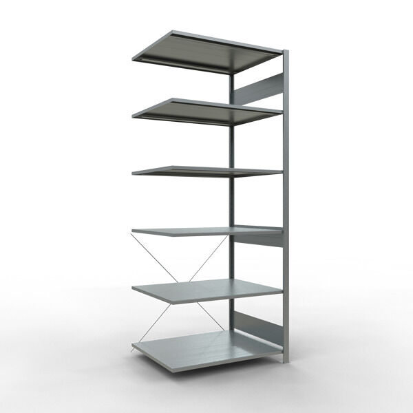 Anbauregal, Fachbodenregal Stecksystem MULTIplus150, 2500 x 1000 x 800 mm (HxBxT), 6 Fachböden, Kreuzstrebe, verzinkt