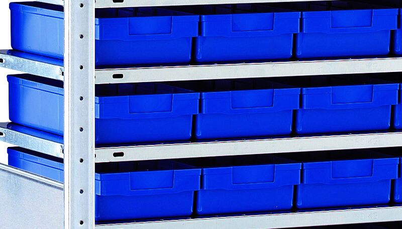 AR, Kleinteileregal-Set 3 MULTIplus150, 2000 x 1000 x 500 mm, verzinkt, 16 Fachböden, 75 Regalkästen 83x186x500 mm blau