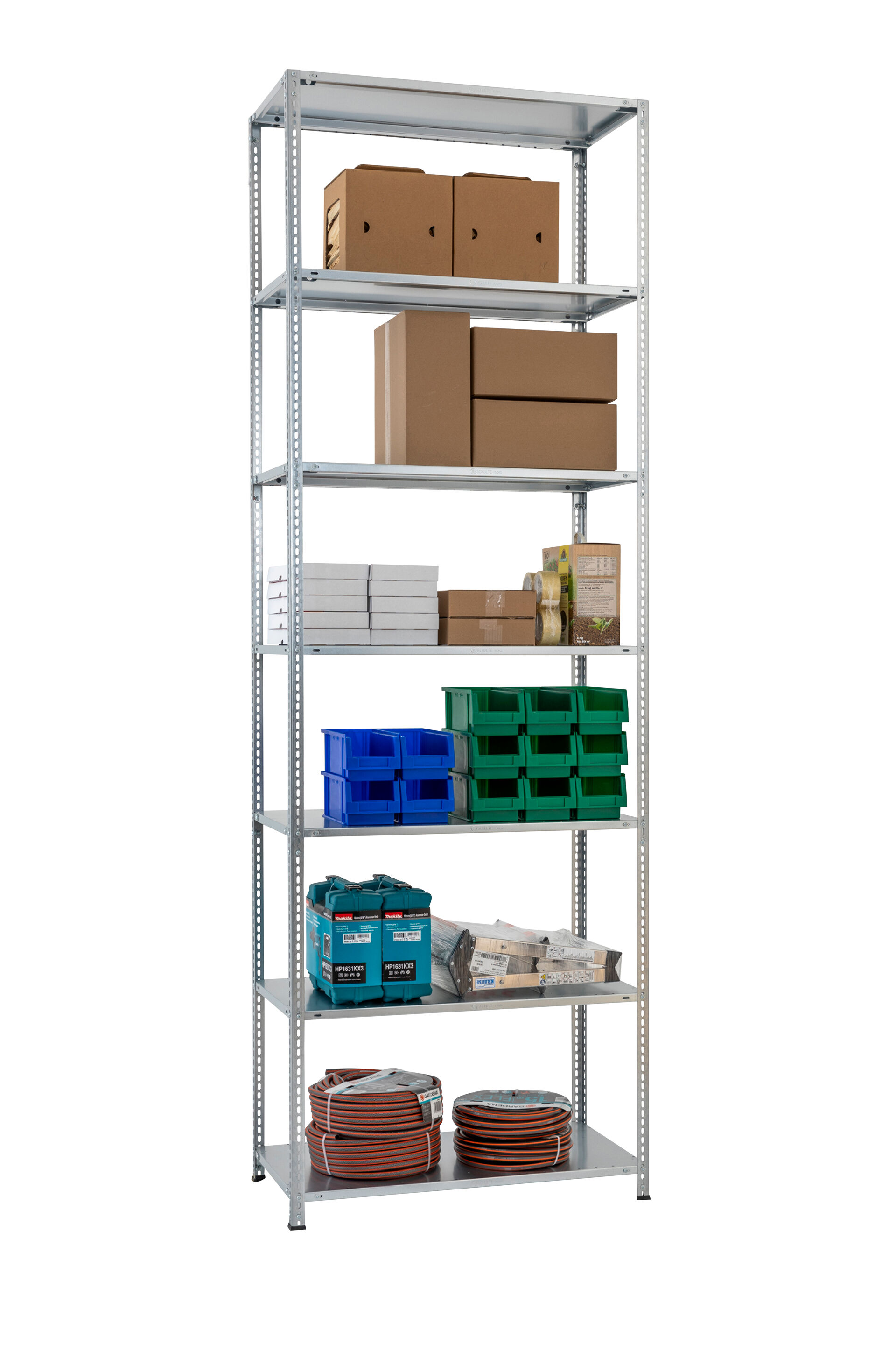 Grundregal, Fachbodenregal Schraubsystem MULTIplus150, 3000 x 750 x 800 mm (HxBxT), verzinkt, 7 Fachböden