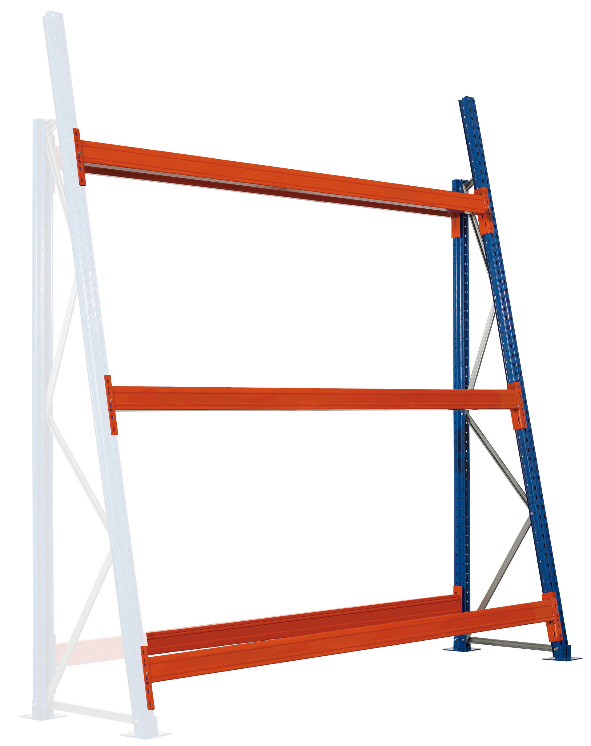 Anbauregal Profillager-Regal 3000 x 1825 x 700 mm (HxBxT), blau/verzinkt/RAL 2004, 3 Ebenen