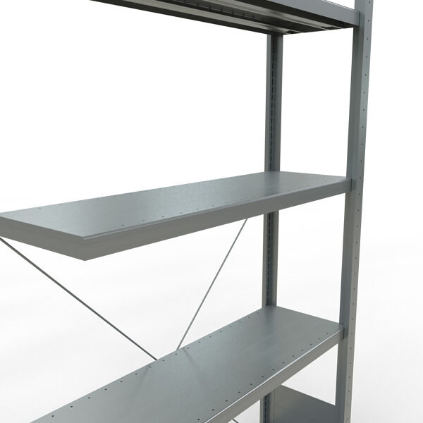 Anbauregal, Fachbodenregal Stecksystem MULTIplus250, 2000 x 1000 x 300 mm (HxBxT), 5 Fachböden, Kreuzstrebe, verzinkt