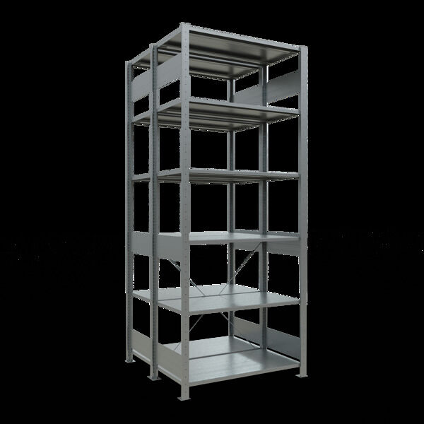 Grundregal, Doppelregal, Fachbodenregal Stecksysem MULTIplus150, 2500 x 1000 x (2x500) mm (HxBxT), 2x6 Fachböden, Kreuzstrebe, verzinkt