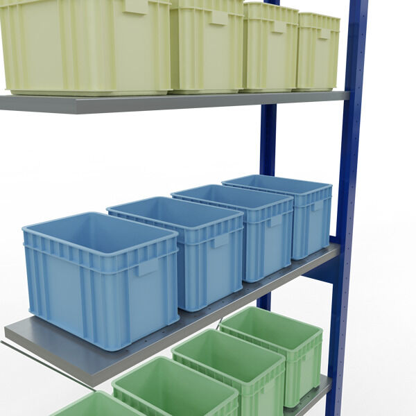Anbauregal, Fachbodenregal Stecksystem MULTIplus85, 2500 x 1000 x 300 mm (HxBxT), 6 Fachböden, Kreuzstrebe, RAL 5010 enzianblau