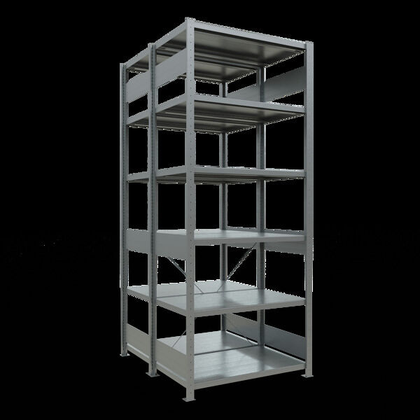 Grundregal, Doppelregal, Fachbodenregal Stecksysem MULTIplus250, 2500 x 1000 x (2x600) mm (HxBxT), 2x6 Fachböden, Kreuzstrebe, verzinkt
