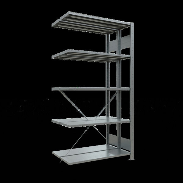 Anbauregal, Doppelregal, Fachbodenregal Stecksysem MULTIplus150, 2000 x 1000 x (2x300) mm (HxBxT), 2x5 Fachböden, Kreuzstrebe, verzinkt