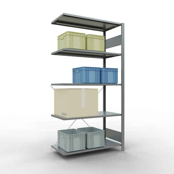 Anbauregal, Fachbodenregal Stecksystem MULTIplus85, 2000 x 1000 x 500 mm (HxBxT), 5 Fachböden, Kreuzstrebe, verzinkt