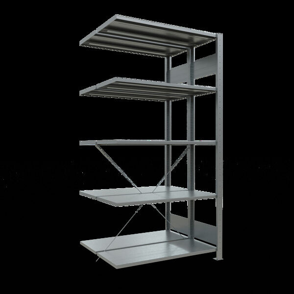 Anbauregal, Doppelregal, Fachbodenregal Stecksysem MULTIplus150, 2000 x 1000 x (2x400) mm (HxBxT), 2x5 Fachböden, Kreuzstrebe, verzinkt