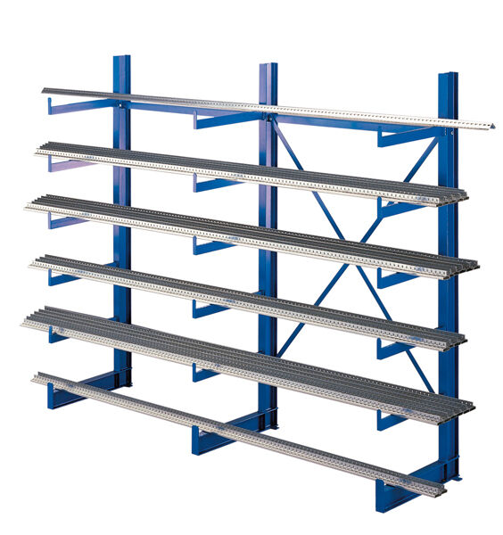 K 1000 Kragarmregal-Set, einseitig, 2000 x 2500 x 500, (HxBxT) RAL 5010 enzianblau, Tragkraft je anm: 200 kg, Tragkraft gesamt einschließlich Fußebene: 3.600 kg