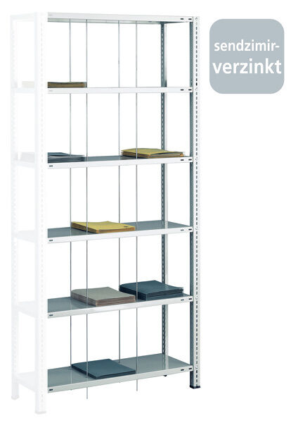 Anbauregal, Schraub-Fädelstäberegal BASIC70, 2000 x 900 x 350 mm (HxBxT), 6 Fachböden, verzinkt