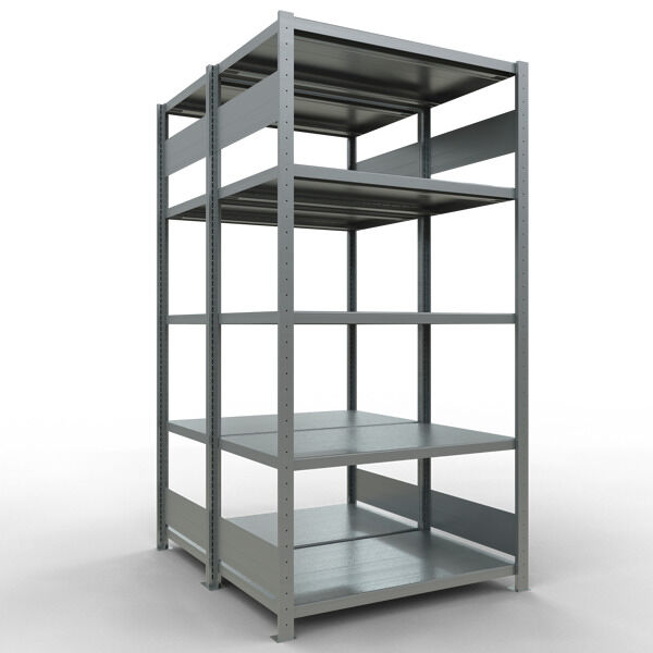 Grundregal, Doppelregal, Fachbodenregal Stecksysem MULTIplus250, 2000 x 1000 x (2x600) mm (HxBxT), 2x5 Fachböden, Längenriegel, verzinkt