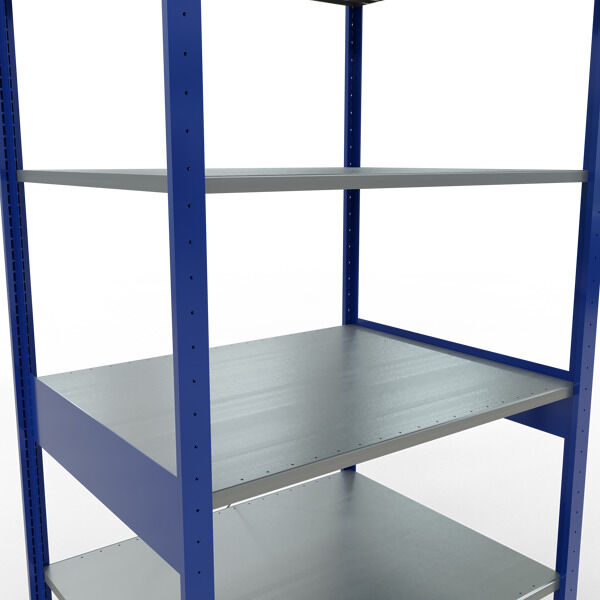 Grundregal, Fachbodenregal Stecksystem MULTIplus150, 2500 x 1000 x 800 mm (HxBxT), 6 Fachböden, Kreuzstrebe, RAL 5010/verzinkt