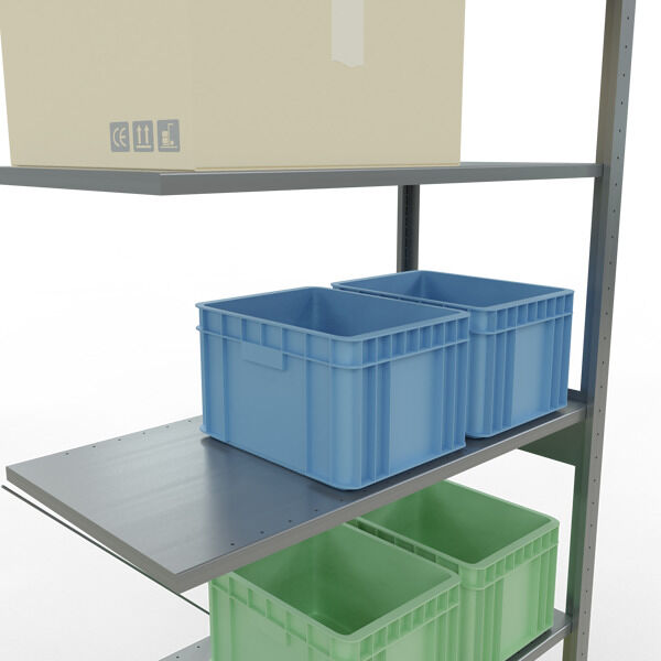 Anbauregal, Fachbodenregal Stecksystem MULTIplus150, 2500 x 1000 x 500 mm (HxBxT), 6 Fachböden, Kreuzstrebe, verzinkt