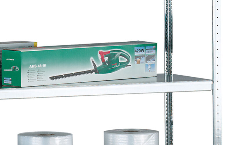 Grundregal, Weitspannregal WS 2000 mit Stahlböden, 2000 x 2000 x 600 mm (HxBxT), verzinkt, 3 Ebenen, Fachlast 400 kg, Feldlast 1.200 kg