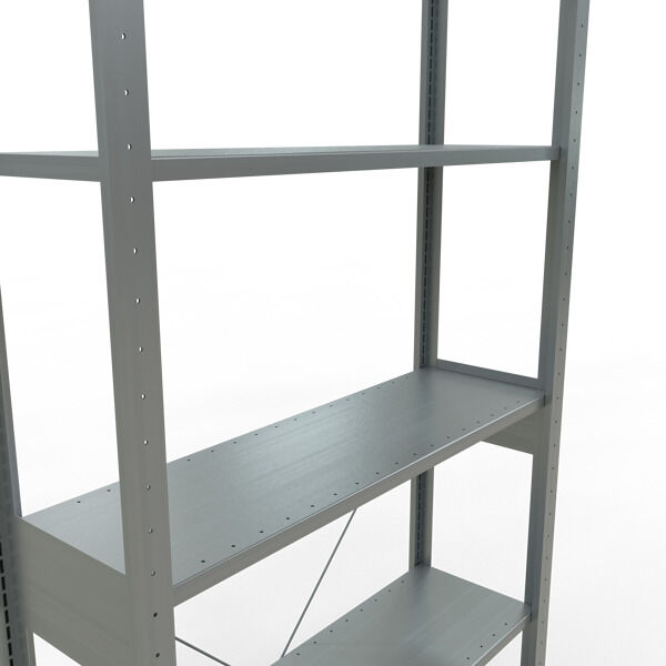 Grundregal, Fachbodenregal Stecksystem MULTIplus150, 2500 x 1000 x 300 mm (HxBxT), 6 Fachböden, Kreuzstrebe, verzinkt