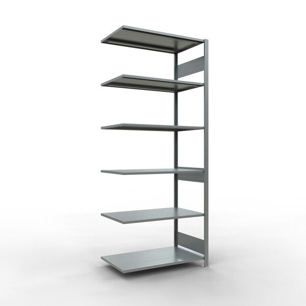 Anbauregal, Fachbodenregal Stecksystem MULTIplus85, 2500 x 1000 x 600 mm (HxBxT), 6 Fachböden, Längenriegel, verzinkt