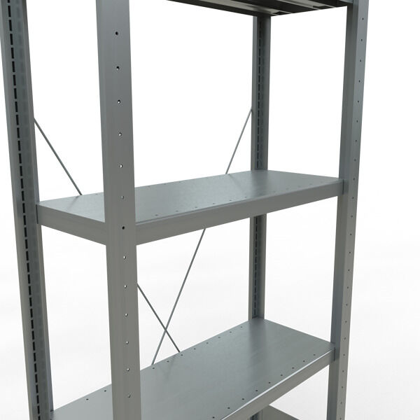 Grundregal, Fachbodenregal Stecksystem MULTIplus250, 2000 x 750 x 300 mm (HxBxT), 5 Fachböden, Kreuzstrebe, verzinkt