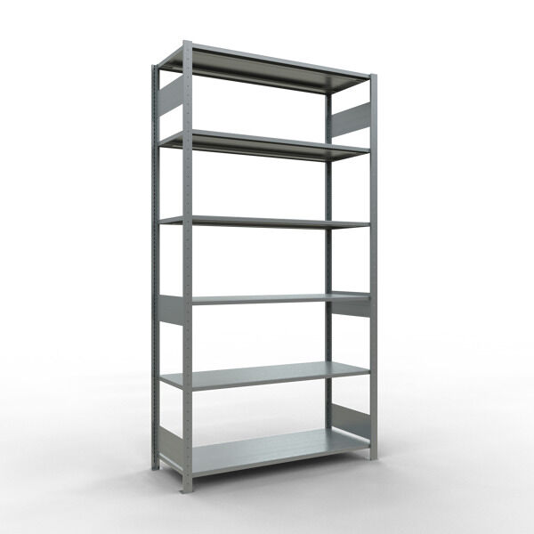 Grundregal, Fachbodenregal Stecksystem MULTIplus150, 2500 x 1300 x 500 mm (HxBxT), 6 Fachböden, Längenriegel, verzinkt