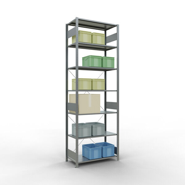 Grundregal, Fachbodenregal Stecksystem MULTIplus150, 3000 x 1000 x 500 mm (HxBxT), 7 Fachböden, Kreuzstrebe, verzinkt