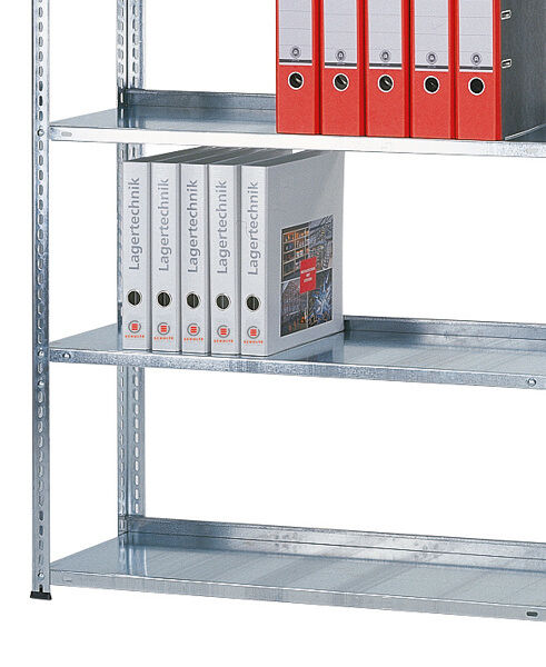 Grundregal, Büro-Fachbodenregal Schraubsystem MULTIplus85, 2300 x 750 x 300 mm (HxBxT), 6 Fachböden, verzinkt, mit Anschlagleiste