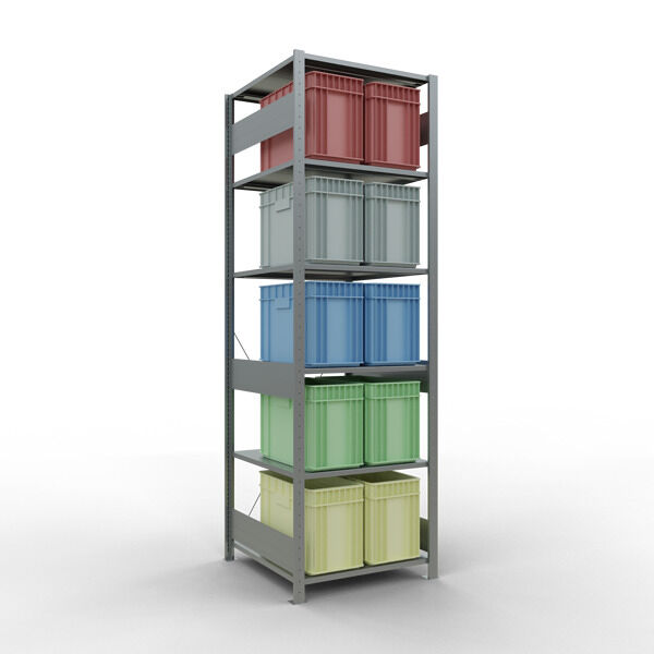 Grundregal, Fachbodenregal Stecksystem MULTIplus150, 2500 x 750 x 800 mm (HxBxT), 6 Fachböden, Kreuzstrebe, verzinkt