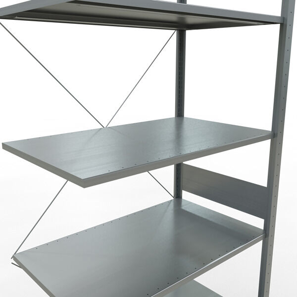 Anbauregal, Fachbodenregal Stecksystem MULTIplus150, 3000 x 1000 x 600 mm (HxBxT), 7 Fachböden, Kreuzstrebe, verzinkt