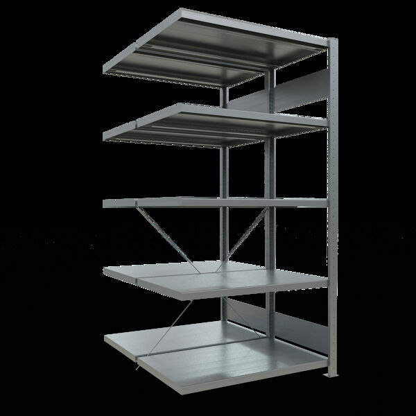 Anbauregal, Doppelregal, Fachbodenregal Stecksysem MULTIplus250, 2000 x 1000 x (2x600) mm (HxBxT), 2x5 Fachböden, Kreuzstrebe, verzinkt