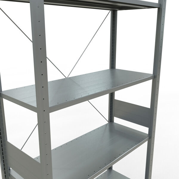 Grundregal, Fachbodenregal Stecksystem MULTIplus150, 3000 x 1000 x 400 mm (HxBxT), 7 Fachböden, Kreuzstrebe, verzinkt