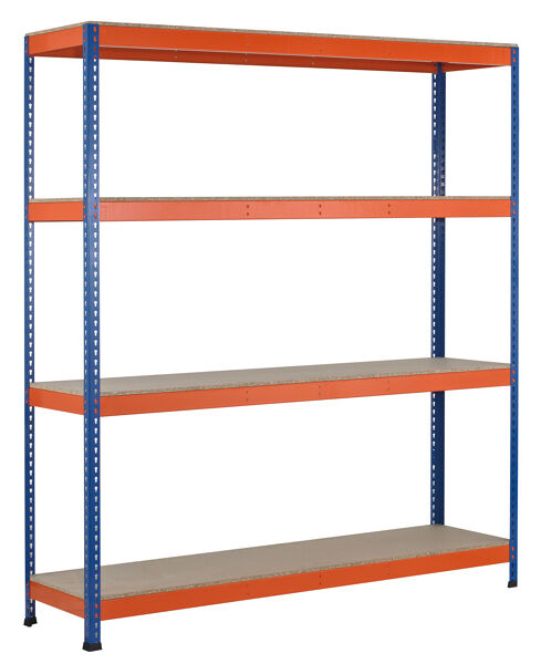GR, Weitspannregal Z1 mit Spanplatten, 3048 x 2450 x 926 mm, blau/orange/verzinkt, 4 Ebenen, Fachlast 500 kg, Feldlast 2.500 kg