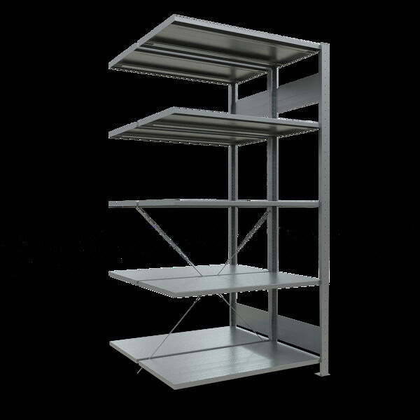 Anbauregal, Doppelregal, Fachbodenregal Stecksysem MULTIplus150, 2000 x 1000 x (2x500) mm (HxBxT), 2x5 Fachböden, Kreuzstrebe, verzinkt