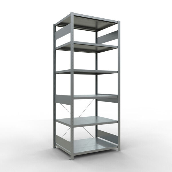 Grundregal, Fachbodenregal Stecksystem MULTIplus250, 2500 x 1000 x 800 mm (HxBxT), 6 Fachböden, Kreuzstrebe, verzinkt