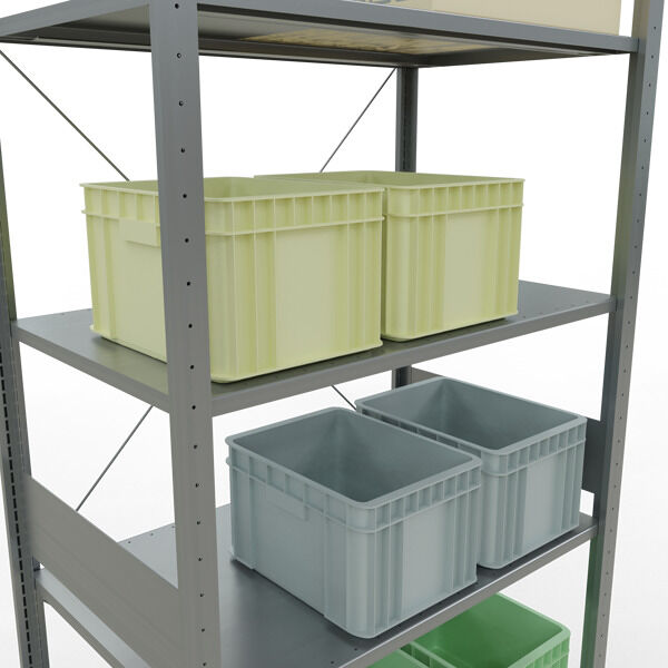 Grundregal, Fachbodenregal Stecksystem MULTIplus150, 3000 x 1000 x 600 mm (HxBxT), 7 Fachböden, Kreuzstrebe, verzinkt