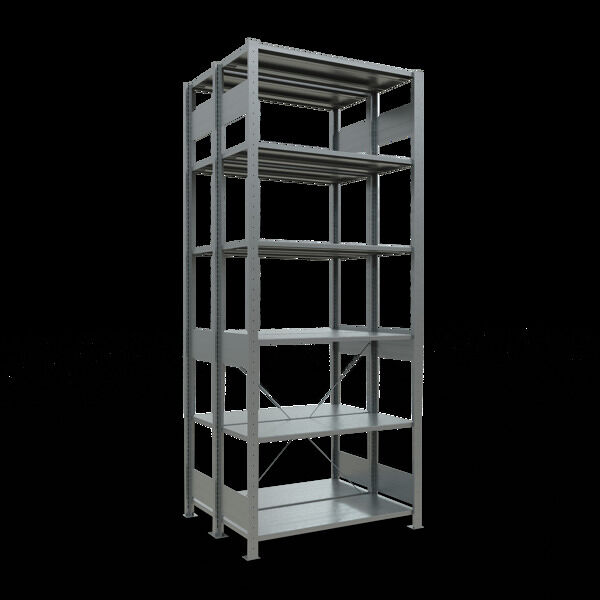 Grundregal, Doppelregal, Fachbodenregal Stecksysem MULTIplus150, 2500 x 1000 x (2x400) mm (HxBxT), 2x6 Fachböden, Kreuzstrebe, verzinkt