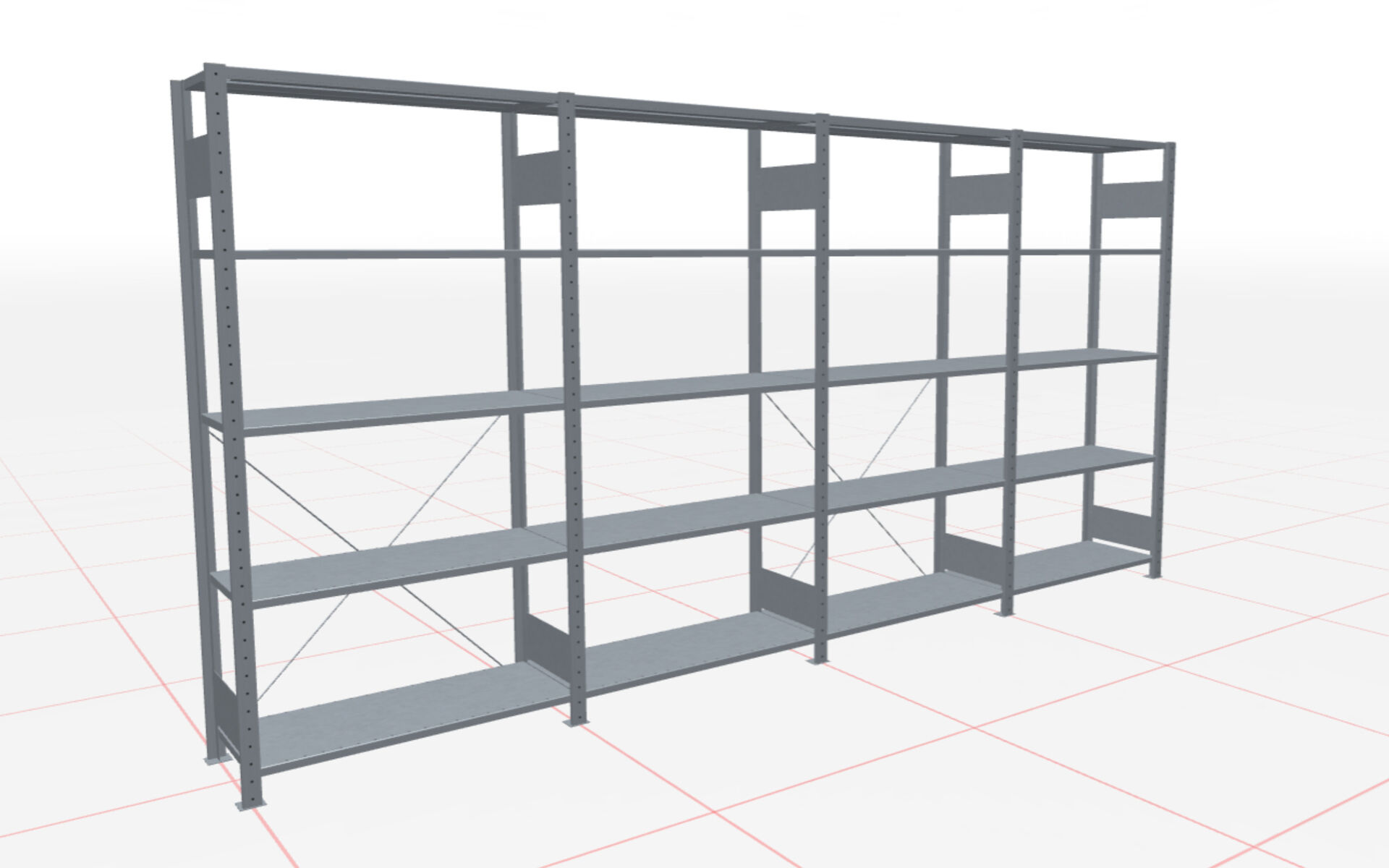 4 m-Set Fachbodenregal Stecksystem MULTIplus150, 2000 x 4000 x 400 mm HxBxT, 20 Fachböden, verzinkt