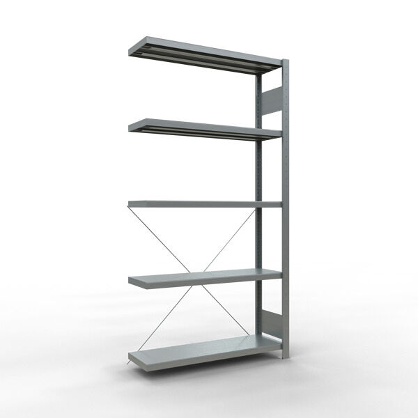 Anbauregal, Fachbodenregal Stecksystem MULTIplus250, 2000 x 1000 x 300 mm (HxBxT), 5 Fachböden, Kreuzstrebe, verzinkt