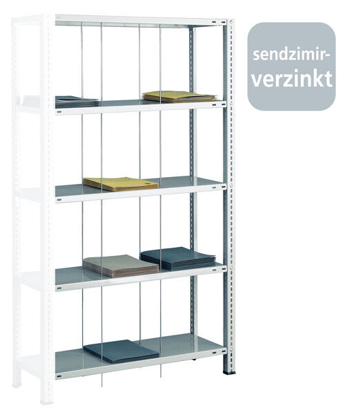 Anbauregal, Schraub-Fädelstäberegal BASIC70, 1800 x 900 x 350 mm (HxBxT), 5 Fachböden, verzinkt