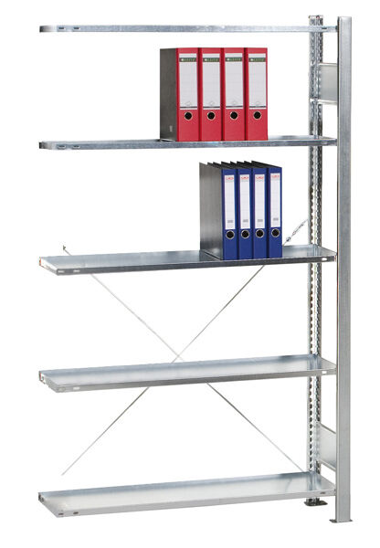 Anbauregal, Büro-Fachbodenregal Schraubsystem MULTIplus150, 1800 x 1000 x 600 mm (HxBxT), 5 Fachböden, verzinkt, ohne Mittelanschag