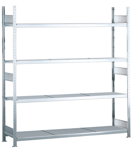 Grundregal, Weitspannregal WS 2000 mit Stahlböden, 2500 x 2500 x 600 mm (HxBxT), verzinkt, 4 Ebenen, Fachlast 400 kg, Feldlast 1.600 kg