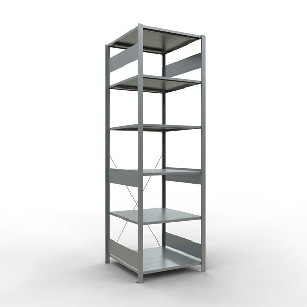 Grundregal, Fachbodenregal Stecksystem MULTIplus150, 2500 x 750 x 800 mm (HxBxT), 6 Fachböden, Kreuzstrebe, verzinkt