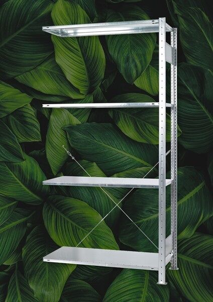 Anbauregal, SCHULTE Green Fachbodenregal Stecksystem MULTIplus150-Set, 2000 x 1000 x 500 mm (HxBxT), 4 Fachböden, Kreuzstrebe, verzinkt