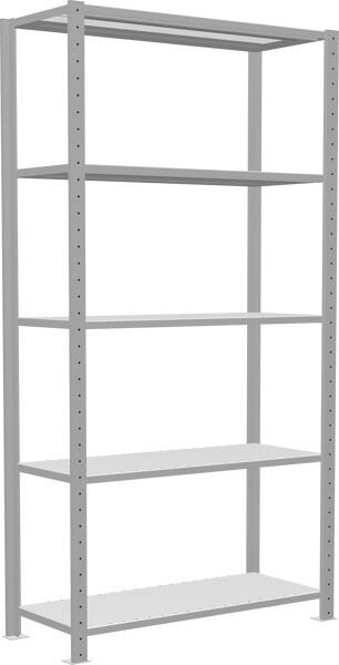 Grundregal, Fachbodenregal Stecksystem MULTIplus150, 2000 x 1000 x 400 mm (HxBxT), 5 Fachböden, Kreuzstrebe, RAL 7035 lichtgrau