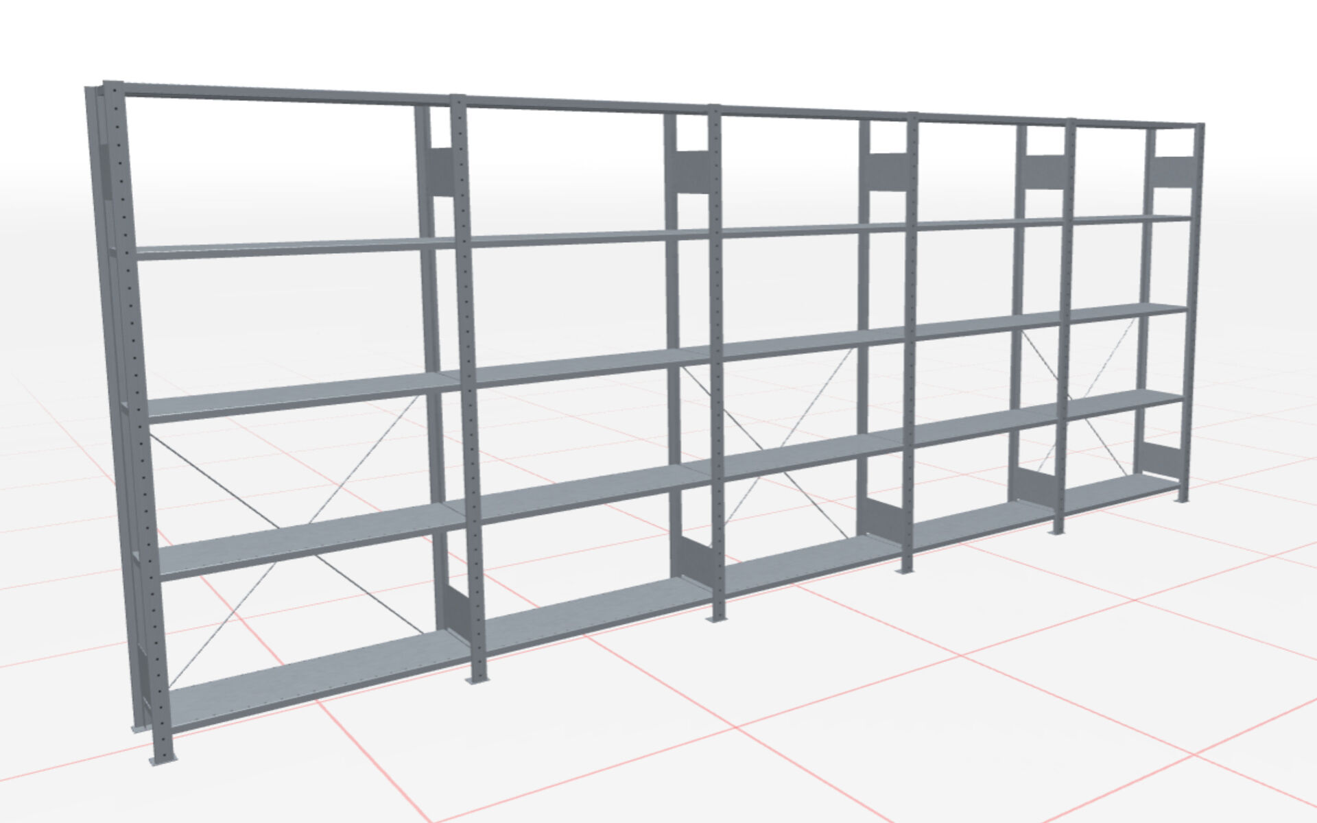 5 m-Set Fachbodenregal Stecksystem MULTIplus150, 2000 x 5000 x 300 mm HxBxT, 25 Fachböden, verzinkt