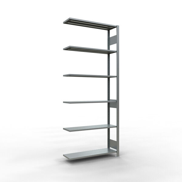 Anbauregal, Fachbodenregal Stecksystem MULTIplus150, 2500 x 1000 x 300 mm (HxBxT), 6 Fachböden, Längenriegel, verzinkt