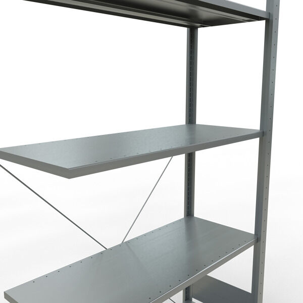 Anbauregal, Fachbodenregal Stecksystem MULTIplus85, 2000 x 1000 x 400 mm (HxBxT), 5 Fachböden, Kreuzstrebe, verzinkt