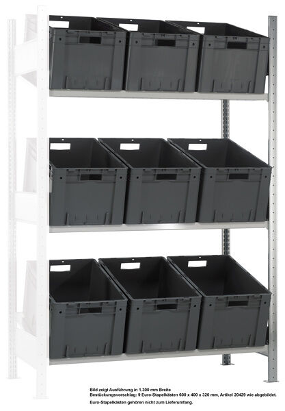 Anbauregal, Schrägbodenregal L MULTIplus150, 2000 x 1300 x 600 mm (HxBxT), verzinkt/RAL 7035 lichtgrau, 3 Fachböden