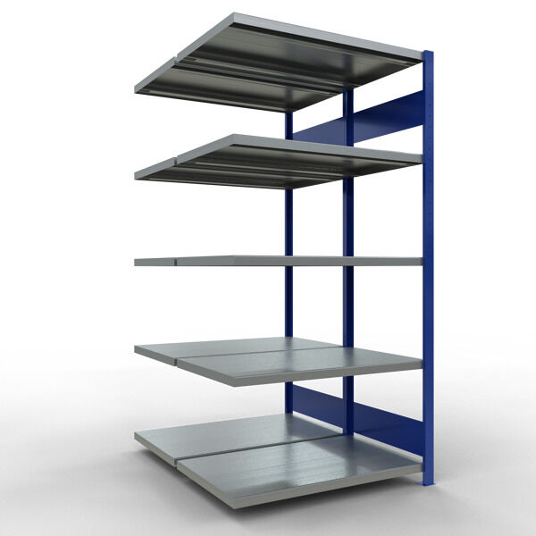 Anbauregal, Doppelregal, Fachbodenregal Stecksysem MULTIplus250, 2000 x 1000 x (2x600) mm (HxBxT), 2x5 Fachböden, Längenriegel, RAL 5010 enzianblau/verzinkt