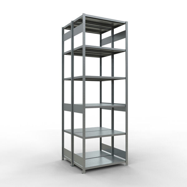 Grundregal, Doppelregal, Fachbodenregal Stecksysem MULTIplus250, 3000 x 1000 x (2x500) mm (HxBxT), 2x7 Fachböden, Längenriegel, verzinkt